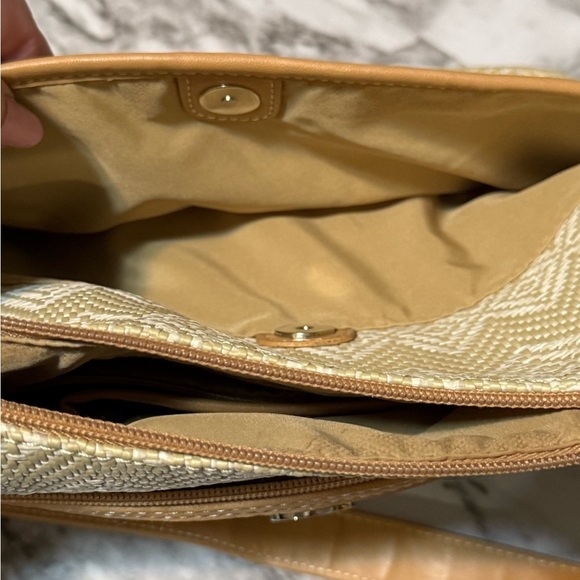 Cream and Tan Crescent Shoulder Bag with Textured Pattern - Picture 7 of 9